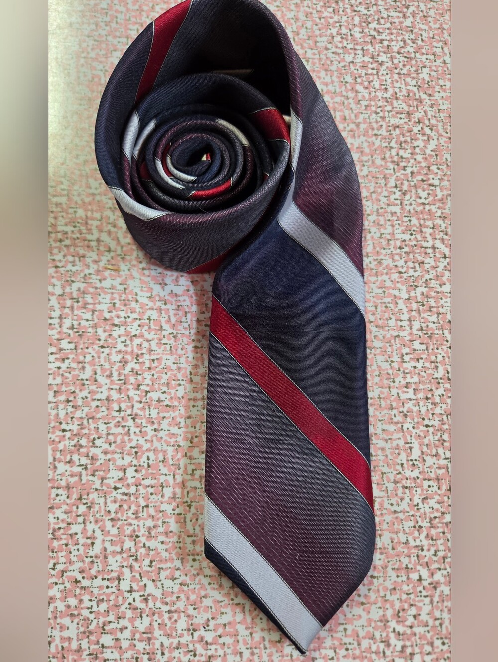 Wembley Vintage Striped Silk Blend Necktie Navy Red Gray Burgundy